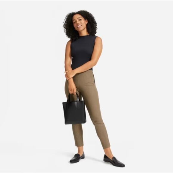 Everlane Brown Houndstooth Cropped Pants Size 4 Side Zip Pull On Academia Office - Picture 1 of 16